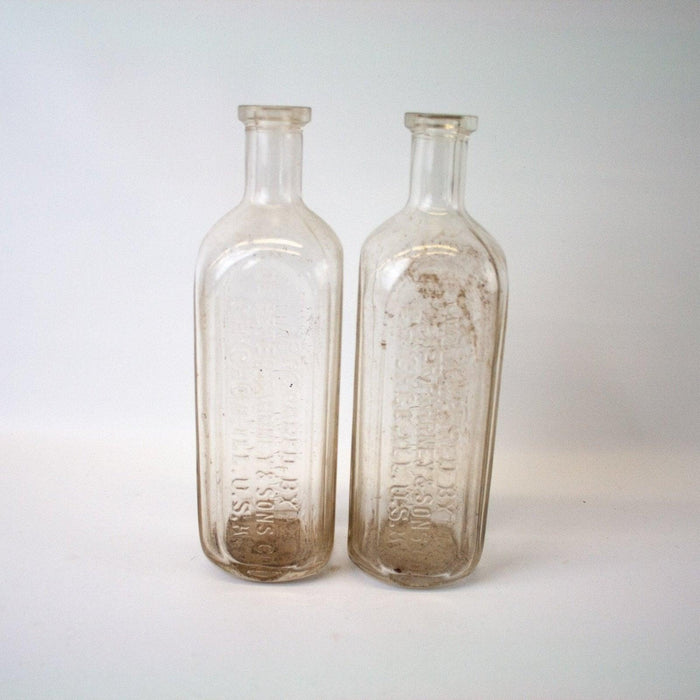 Dr Peter Fahrney Sons Co Chicago Glass Old Time Preparation Bottle | Set of 2 1