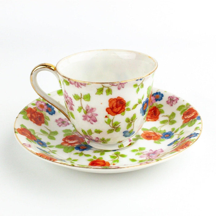 Occupied Japan Cup & Saucer Floral w/ Gold Accents 2" Cup 4.5" Saucer MS Stamp 1