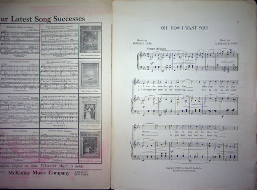 Sheet Music Oh How I Want You Arthur J Lamb Clarence M Jones 1916 Piano Waltz 2