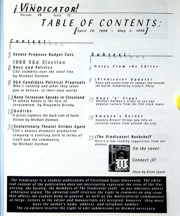 Vindicator Magazine CSU Ohio 1998 Vol 28 # 12 Ronn Torossian, Race & Politics 2