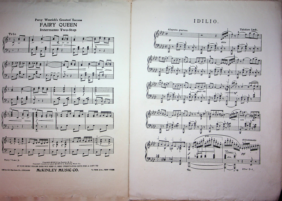 Idilio Vintage Sheet Music Theodore Lack 1907 McKinley Music Piano 2