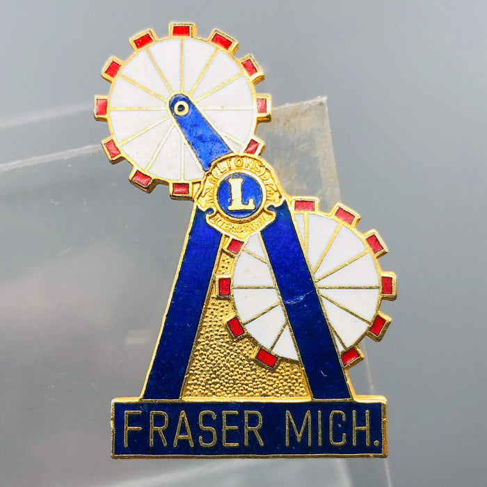 Vintage Lions Club Lapel Pin Pinback Fraser Michigan Ferris Wheels Carnival Ride