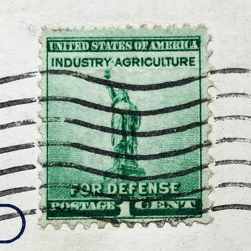 US Stamp 1 Cent Liberty for Defense on 1943 Postcard Denver Telegraph Building