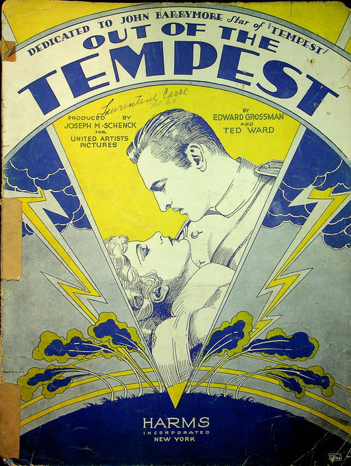 Out Of The Tempest Edward Grossman Sheet Music 1928 John Barrymore Harms Inc 1