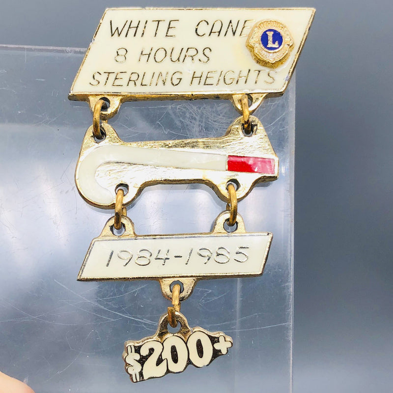 Vintage Lions Club Lapel Pin Pinback White Cane 8 Hours Sterling Heights '84-'85