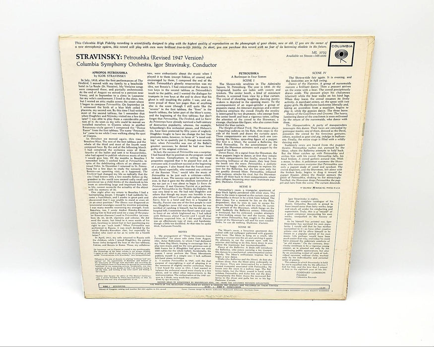 Igor Stravinsky Petroushka 33 RPM LP Record Columbia 1962 ML 5732 2