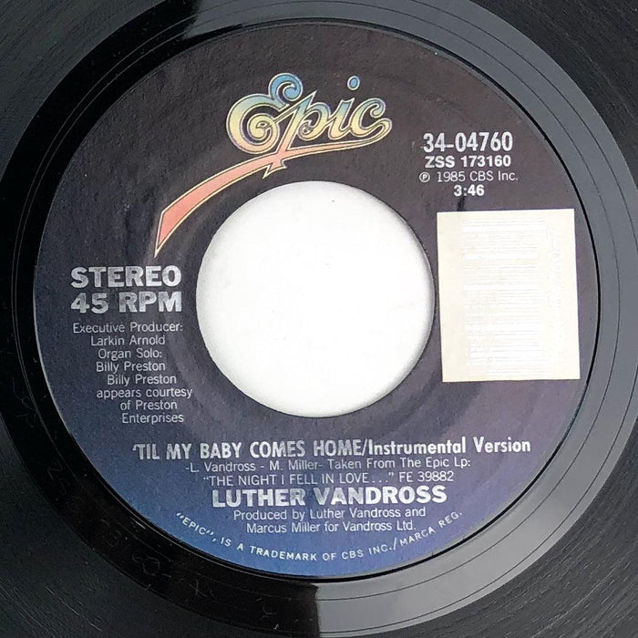 Luther Vandross 'Til My Baby Comes Home + Instrumental 45 RPM 7" Single Record 4