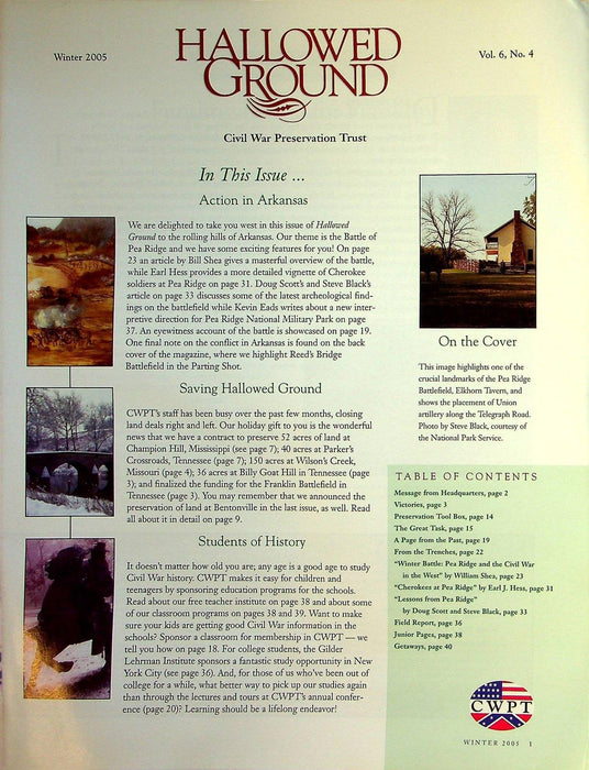 Hallowed Ground Magazine Winter 2005 Vol 6 No 4 Winter Battle Pea Ridge 2