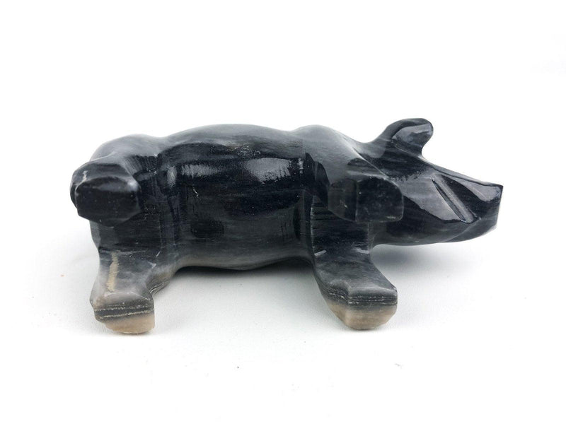 Marble Pig Figurine Black Gray Piggy Statue Stone 2" Tall 7