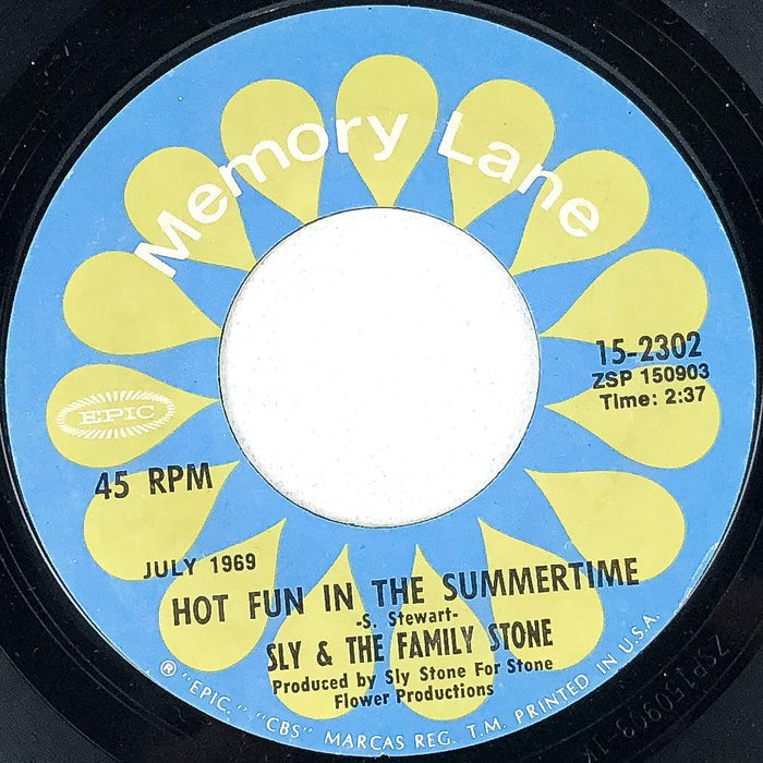 Sly & The Family Stone 45 Record Hot Fun in the Summertime / M'Lady EPIC 1968 1