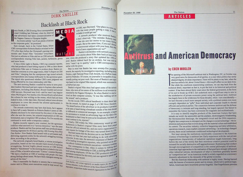 The Nation Magazine November 30 1998 Newt Gingrich Oliver Stone Death Mystery