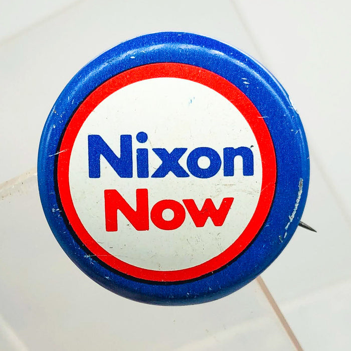 Richard Nixon Now Button Pin 1" Presidential Campaign Politics COADCO Vintage 1