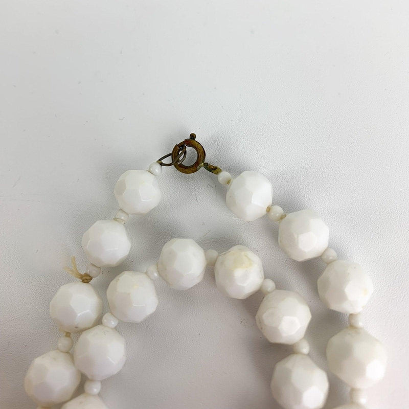 Vintage Long White Faceted & Pressed Design Plastic Bead Necklaces - Lot of 2 8
