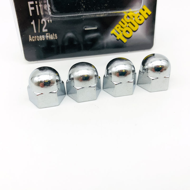 4pk Chrome 1/2" Hex Bolt Covers Metal Acorn Nut Caps Custom Car Truck Motorcycle