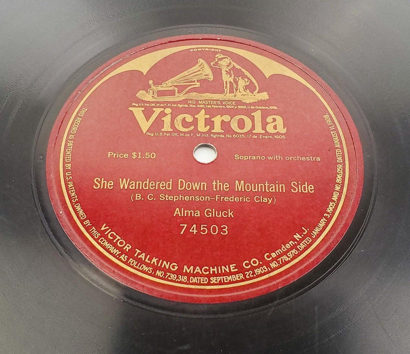 Alma Gluck She Wandered Down The Mountain Side 78 RPM Single Sided Record 1916 1