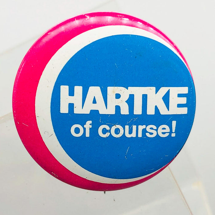 Hartke Of Course Button Pin 1.25" Indiana Senator Presidential Campaign Pink 1