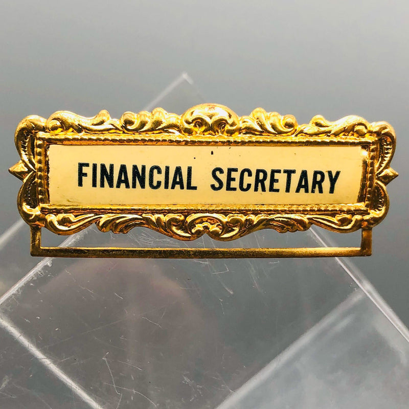 Ribbon Holder Pin Badge Vintage ID Name Tag Button Financial Secretary Brooch