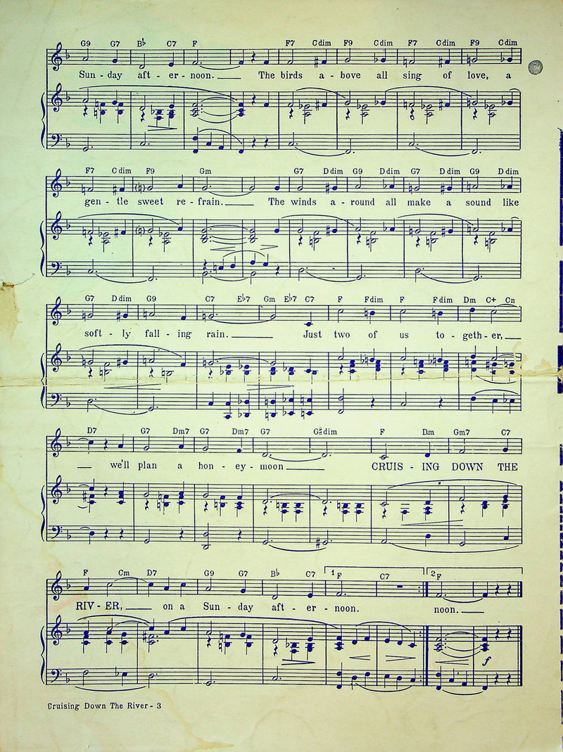 Cruising Down the River On A Sunday Afternoon Sheet Music Eily Beadell 1945 2
