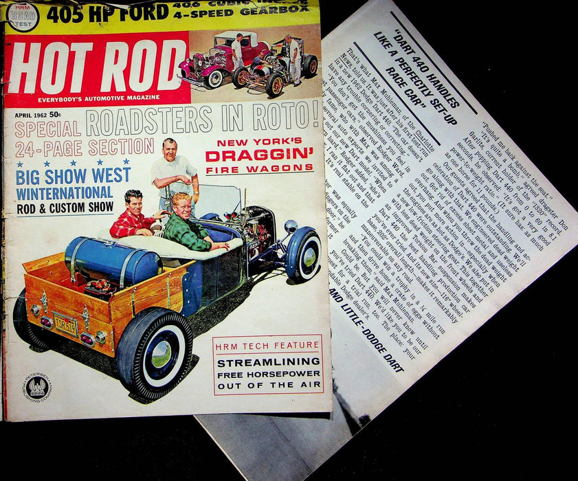 Hot Rod Magazine April 1962 New Yorks Draggin Fire Wagons Roadsters in ROTO