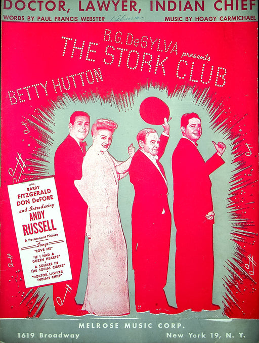 Vintage Sheet Music Doctor Lawyer Indian Chief Betty Hutton Stork Club Musical 1