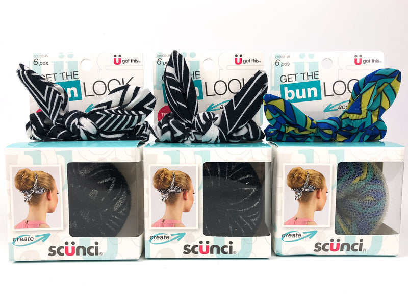 3pk Scunci Bun Maker 6-Piece Kit Hair Accessory Donut Ring Shaper Scrunchie Bow