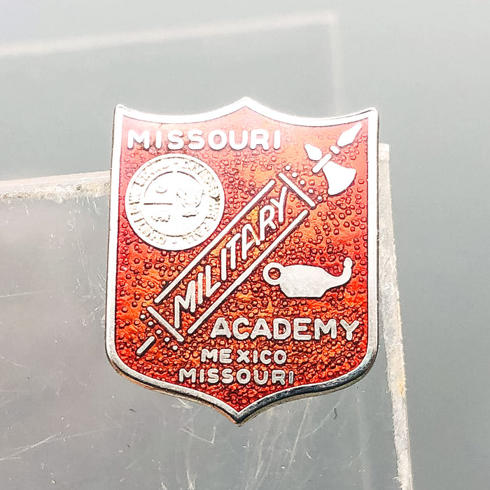 Missouri Military Academy Pin Pinback Mexico Shield V-21 Vanguard Double Clutch 3