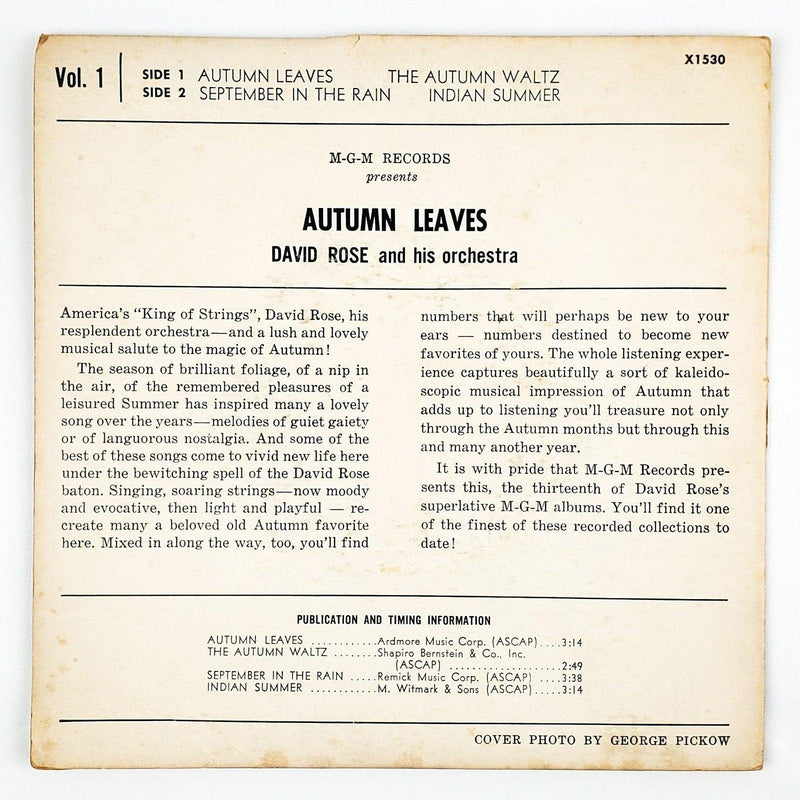 David Rose Autumn Leaves Vol 1 Record 45 RPM EP X1530 MGM 1957 2