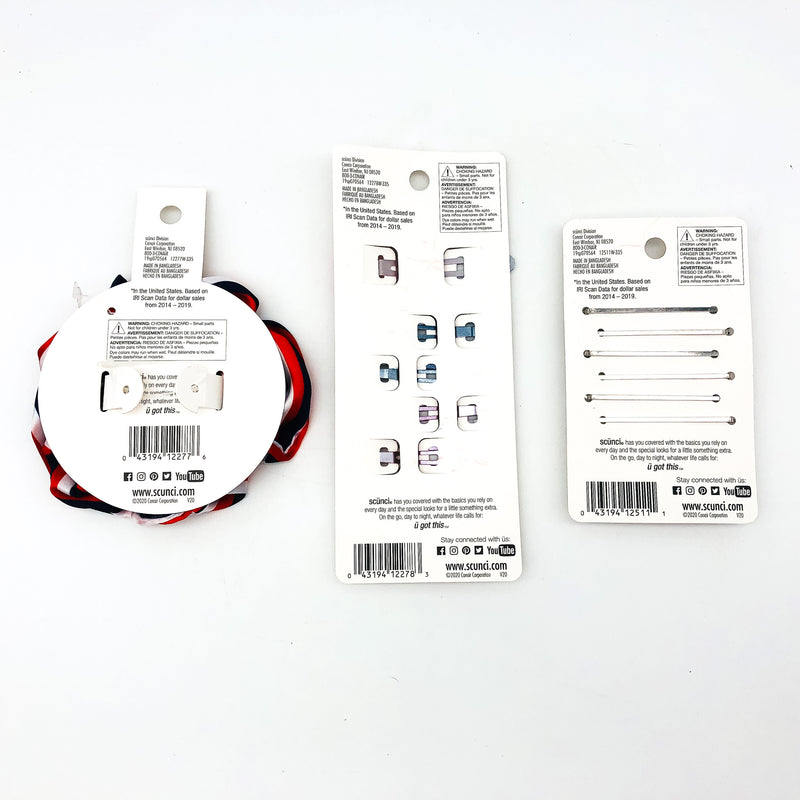 12-Piece Scunci Scrunchie Snap Clips Pins 4th of July Labor Day Summer Holiday