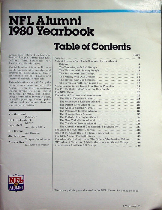 NFL Alumni Yearbook 1980 Otto Graham, Red Grange, Manny Fernandez, Joe Schmidt