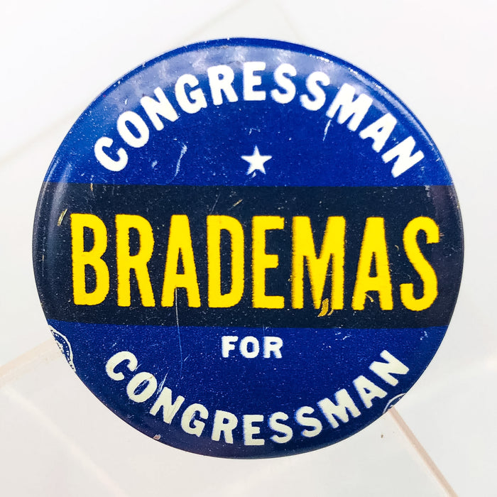 Congressman John Brademas Button Pin 1.25" Indiana Politician Campaign Blue 5