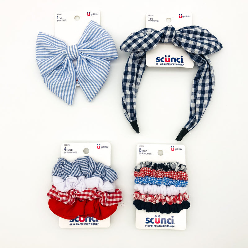 12-Piece Scunci Scrunchies Hair Ties Headbands Bow Clip Lot Blue Red Summer Wear