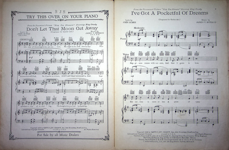 Sheet Music I've Got A Pocketful Of Dreams Bing Crosby 1938 Sing You Sinners 3