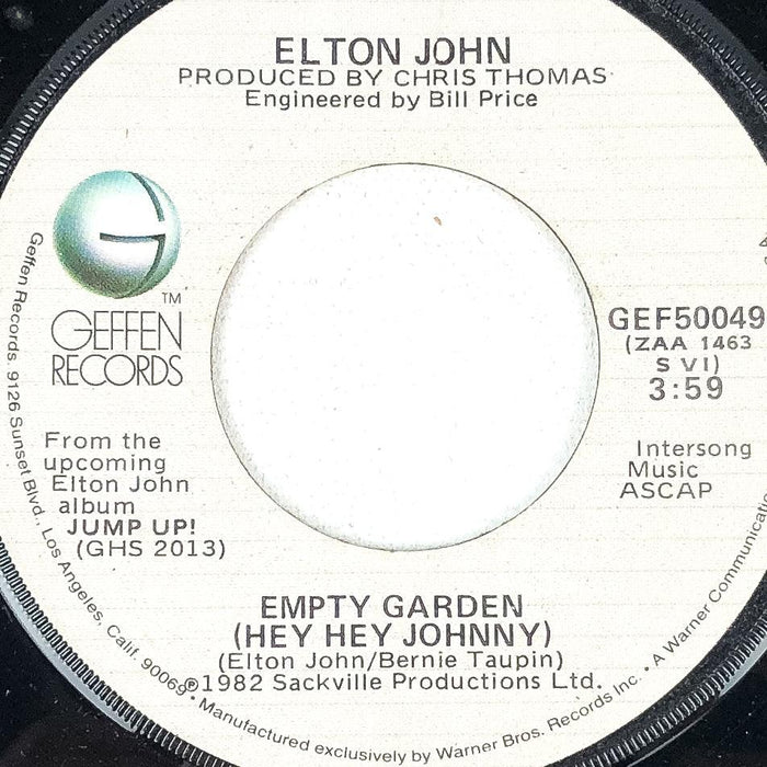 Elton John 45 RPM Record Take Me Down to the Ocean / Empty Garden Sackville 1982 1