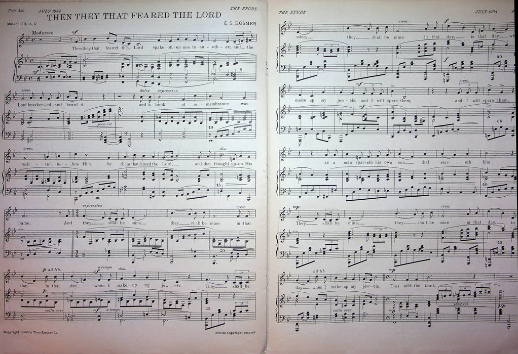 Then They That Feared The Lord Sheet Music Piano Vocal Song Hosmer 1934 Etude 4