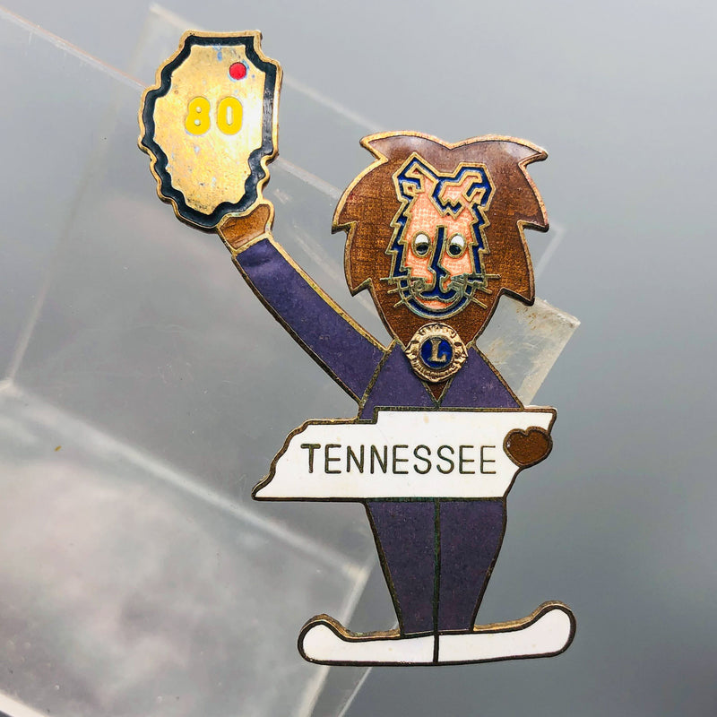 Vintage Lions Club Lapel Pin Pinback Tennessee District 80 State Outline Suit