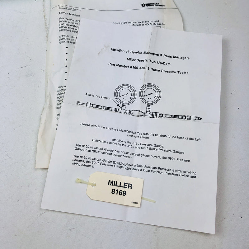 Miller Special Tools 8169 Brake Pressure Tester Anti Lock With Manual New NOS