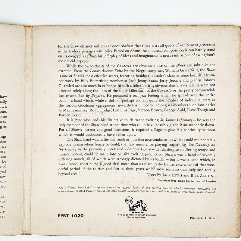 Artie Shaw My Concerto Record 45 RPM Double EP EPBT 1020 RCA 1954 4