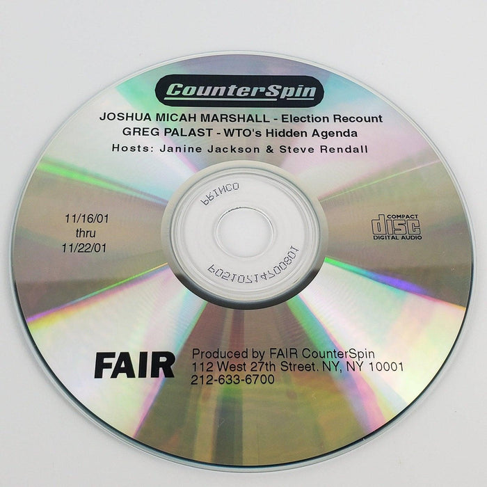 Counterspin NOV 01 CD J. Marshall on Election Recount, G Palast on WTO's Agenda 1