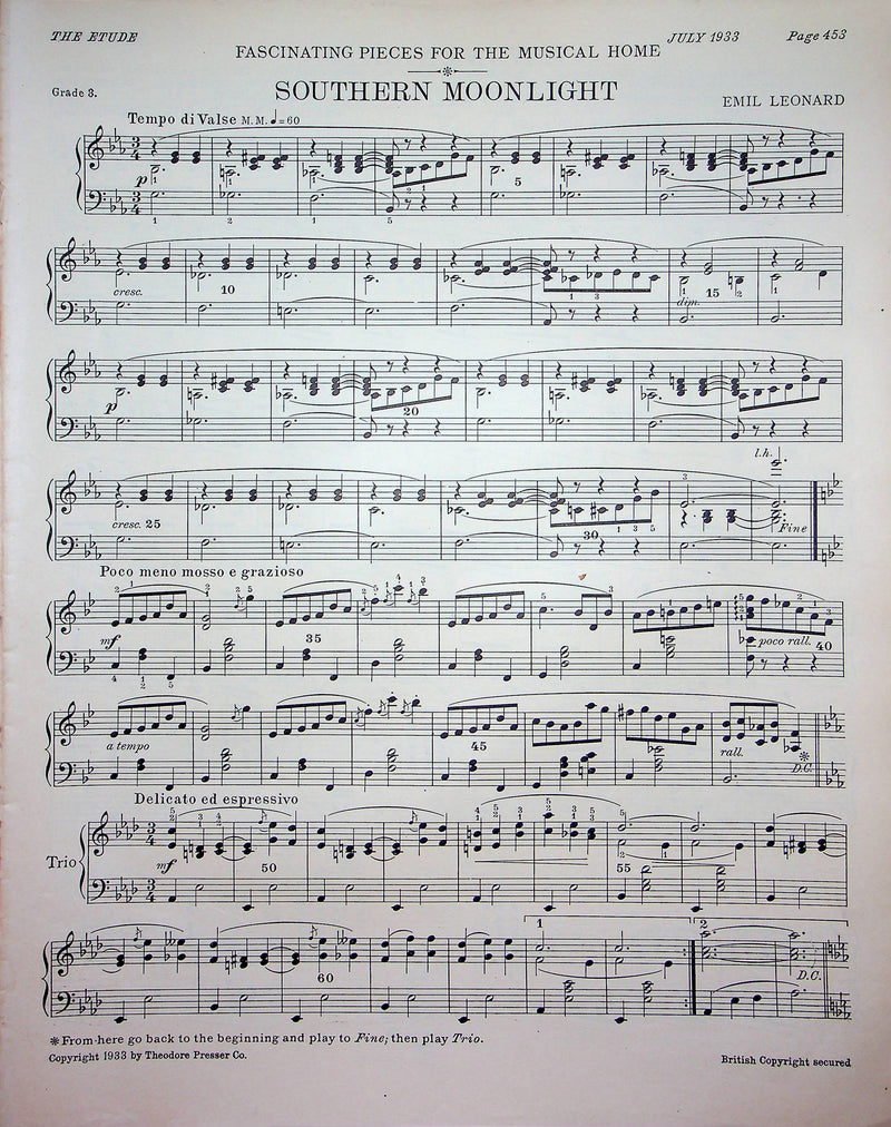 Allegretto Symphony No 3 Op 90 Sheet Music Piano Song J Brahms 1933 Etude Mag 2