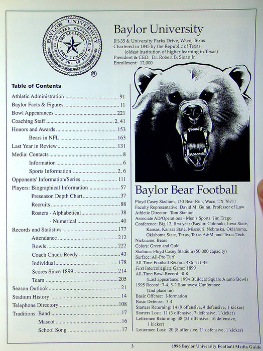 1996 Baylor Bears Football Media Guide