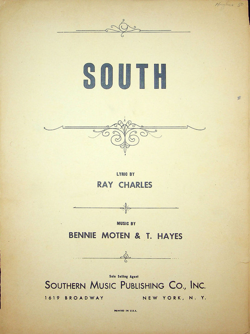 Sheet Music South Ray Charles Bennie Moten T Hayes 1941 WW2 Piano Song 1