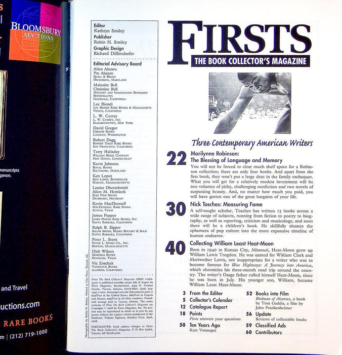 Firsts Magazine April 2008 Vol 18 No 4 William Least Marilyne Robinson 2