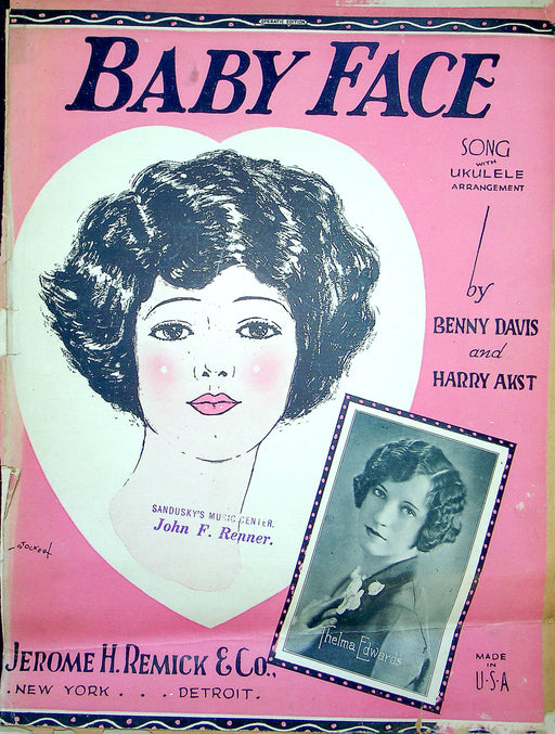 Sheet Music Baby Face Thelma Edwards Benny Davis Harry Akst 1926 Piano Song 1