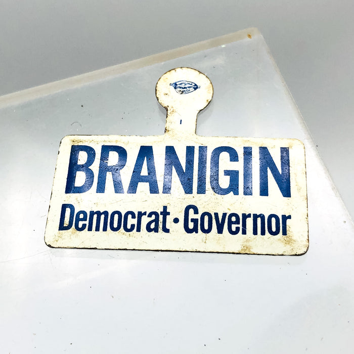 Branigin Democrat Governor Fold Over Back Tab Pin Button 1.5" Indiana Campaign