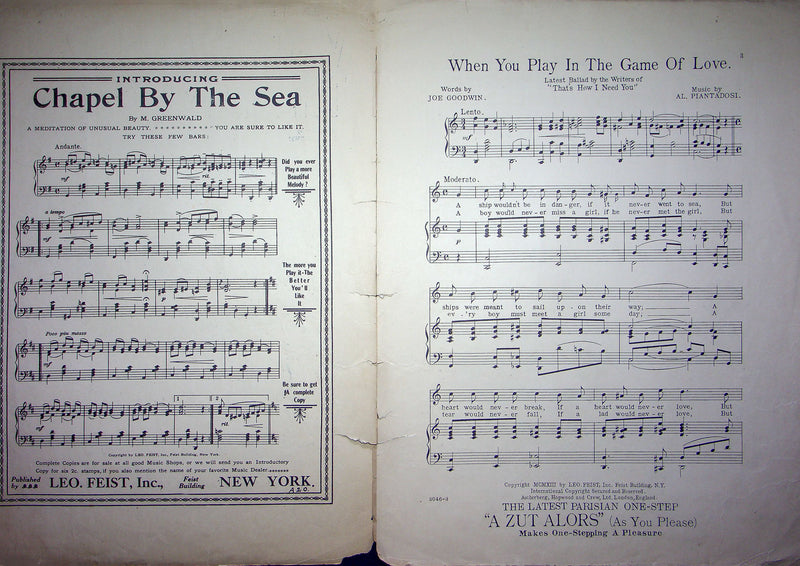 Sheet Music When You Play In The Game Of Love Joe Goodwin Al Piantadosi 1913 2