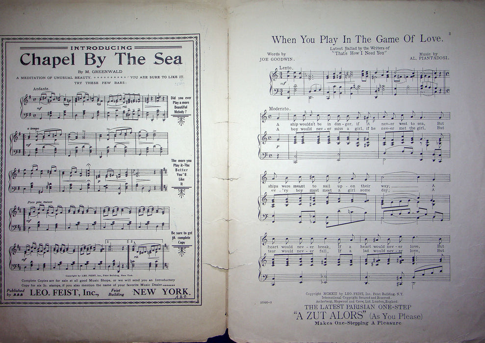 Sheet Music When You Play In The Game Of Love Joe Goodwin Al Piantadosi 1913 2