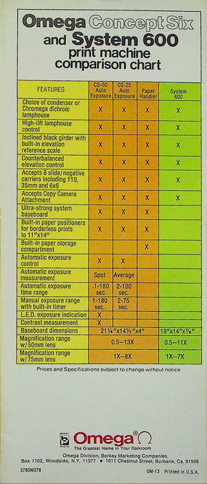 1978 Omega System 600 Compact Enlargers Brochure Concept Six CS-50 Print Machine