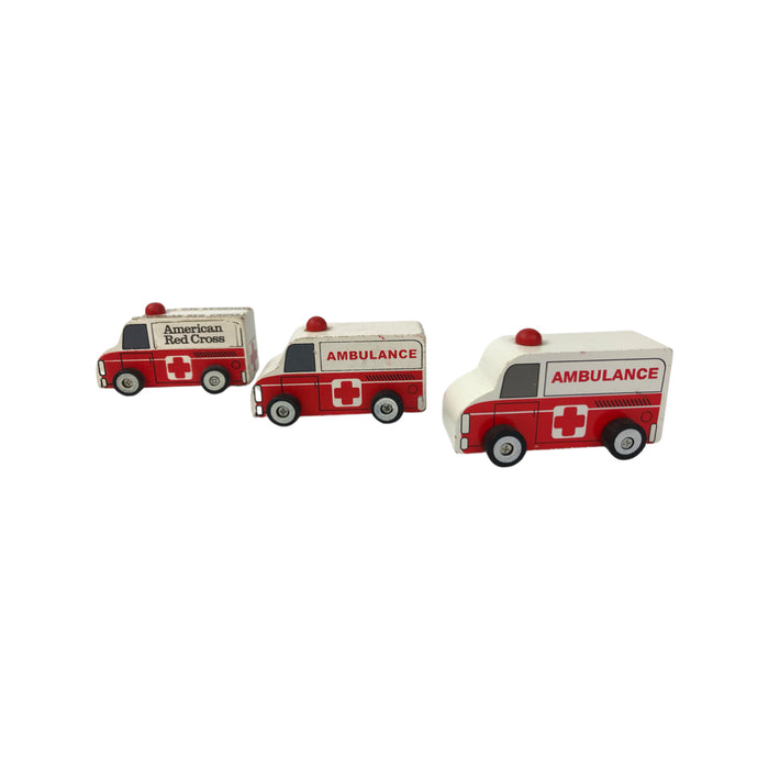 Greenbrier Wooden Ambulance Lot of 3 Emergency Vehicle Toys American Red Cross