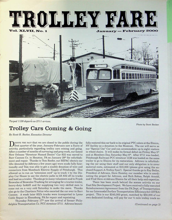 Trolley Fare Magazine Feb 2000 PA Trolley Museum Annaul Banquet Unsung Hereos