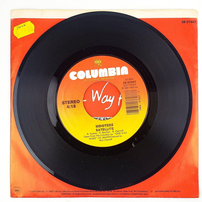 Hooters Satellite Record 45 RPM Single 38 07607 Columbia 1987 3